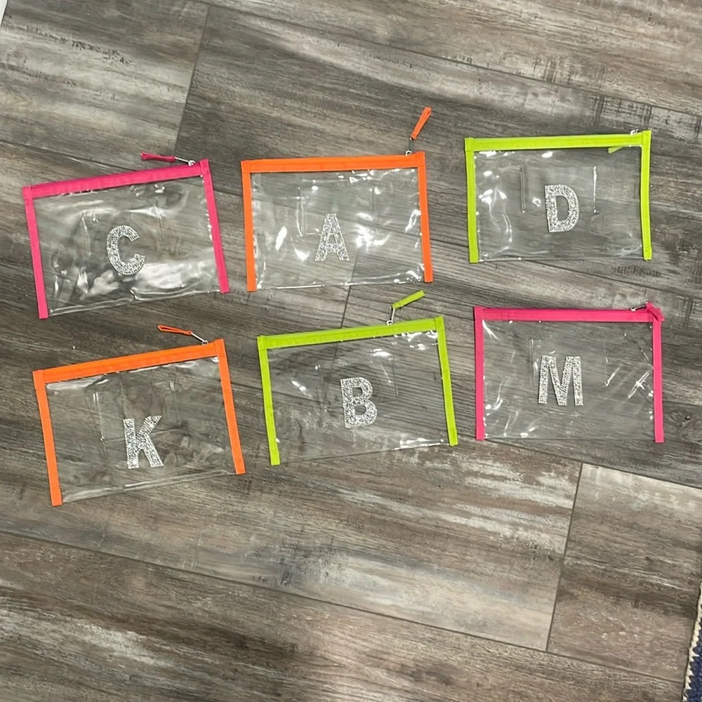 Clear storage zipper pouch sparkle initial